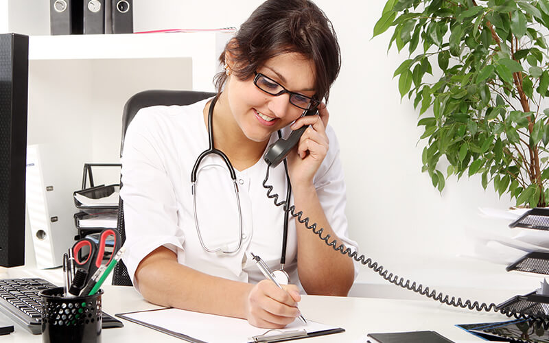 Medical professional on phone